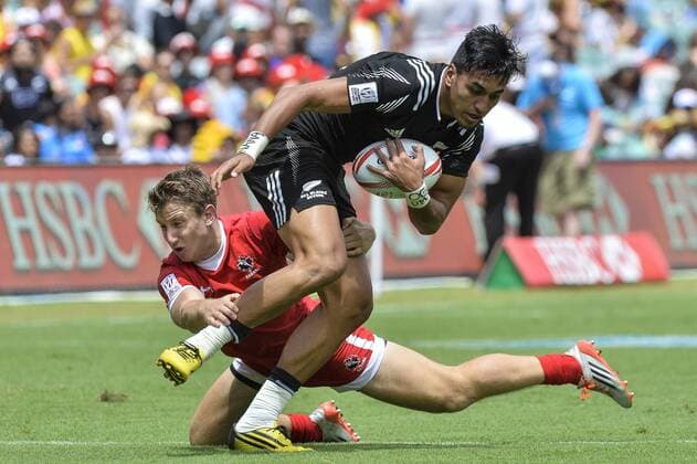 Rugby, HSBC Sevens World Series, Neuseeland - Kanada 06.02.2016. Sydney, Australia. HSBC World Rugby Sevens Sydney day 1. New Zealand versus Canada. Kiwi Rieko Ioane in action. New Zealand won 27-12. xNigelxOwenx  ActionPlus11704495