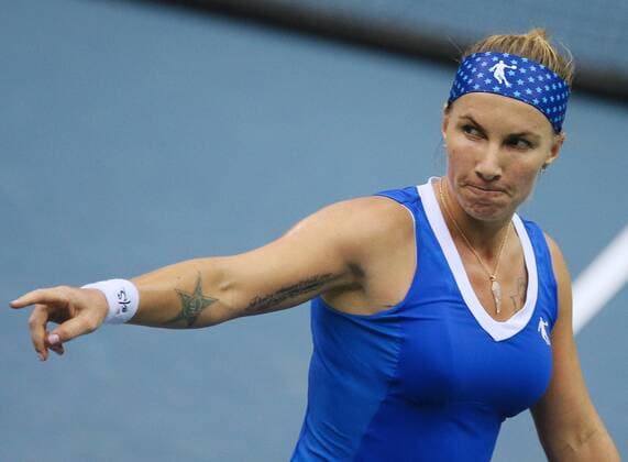 MOSCOW, RUSSIA. FEBRUARY 6, 2016. Svetlana Kuznetsova of Russia seen in the 2016 Fed Cup World Group 1st Round tennis match against Richel Hogenkamp of the Netherlands at Olympic Stadium. Sergei Bobylev TASS  TS016AE1