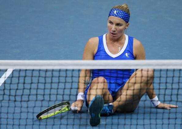 MOSCOW, RUSSIA. FEBRUARY 6, 2016. Svetlana Kuznetsova of Russia seen in the 2016 Fed Cup World Group 1st Round tennis match against Richel Hogenkamp of the Netherlands at Olympic Stadium. Sergei Bobylev TASS  TS016AE6