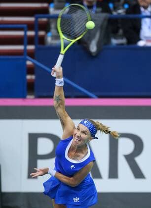 MOSCOW, RUSSIA. FEBRUARY 6, 2016. Svetlana Kuznetsova of Russia in action in the 2016 Fed Cup World Group 1st Round tennis match against Richel Hogenkamp of the Netherlands at Olympic Stadium. Sergei Bobylev TASS  TS016AF0
