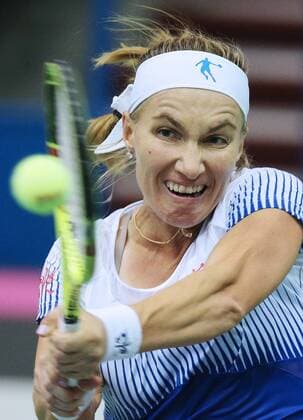 MOSCOW, RUSSIA. FEBRUARY 6, 2016. Svetlana Kuznetsova of Russia in action in the 2016 Fed Cup World Group 1st Round tennis match against Richel Hogenkamp of the Netherlands at Olympic Stadium. Sergei Bobylev TASS  TS016B04