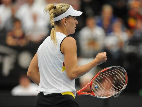 Leipzig Angelique Kerber,(GER) beim Fed Cup Deutschland vs Schweiz, 06.02.16, Angelique Kerber (GER) vs Timea Bacsinszky,(SUI) Copyright: Franz Eibner-Pressefoto EP_PFZ