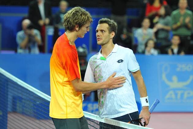 Paul Henri Mathieu (Fra) Misha Zverev (Ger) TENNIS : Open du Sud Montpellier 2016 - 06 02 2016 TennisMagazine Panoramic 