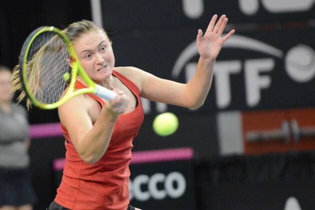 Tennis, FedCup, Kanada - Weißrussland Feb. 6, 2016 - Quebec City, Quebec City, Canada - ALIAKSANDRA SASNOVICH of Belarus in action during her Fed Cup match v. F. Abanda of Canada in Quebec City Canada on Saturday February 6 2016. Tennis 2016 - Fed Cup - Belarus vs. Canada - ZUMAl132