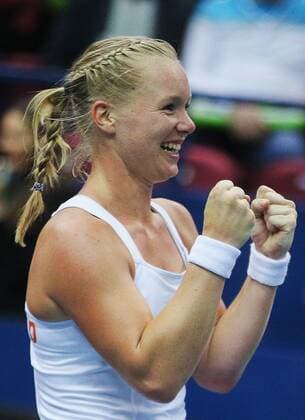 Bilder des Tages - SPORT Tennis, FedCup, Niederlande besiegt Russland MOSCOW, RUSSIA. FEBRUARY 7, 2016. Kiki Bertens of the Netherlands reacts after winning the 2016 Fed Cup World Group 1st Round tennis match against Svetlana Kuznetsova of Russia at the Olimpiysky Stadium. Sergei Bobylev TASS  TS016B93
