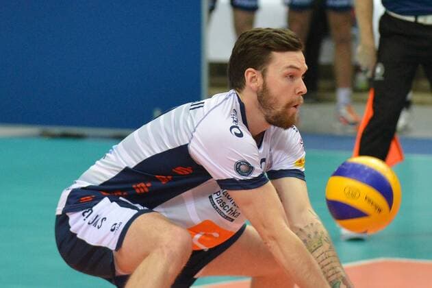 07.02.2016, xtkx, Volleyball 1.Bundesliga, United Volleys Frankfurt - SVG Lüneburg, emspor v.l. Steven Marshall (Lueneburg) ,