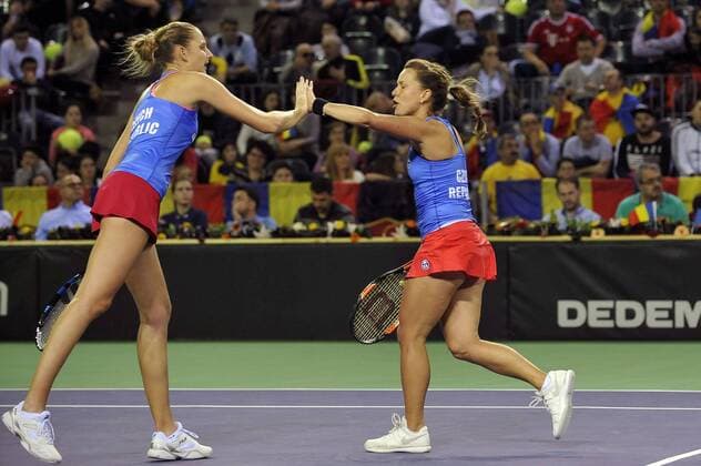 07.02.2016 Cluj-Napoca(Romania) Romania-Czech Republic Fed Cup women s tennis doubles Karolina Pliskova(L) and Barbora Strycova(r) Czech Republic :Str 
