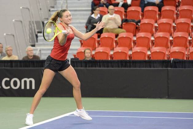 Feb. 7, 2016 - Quebec City, Quebec City, Canada - ALIAKSANDRA SASNOVICH of Belarus in action during her match vs. A. Woznizk in Quebec City Canada on Sunday February 7 2016 Tennis 2016 - Fed Cup - Belarus vs. Canada - ZUMAl132
