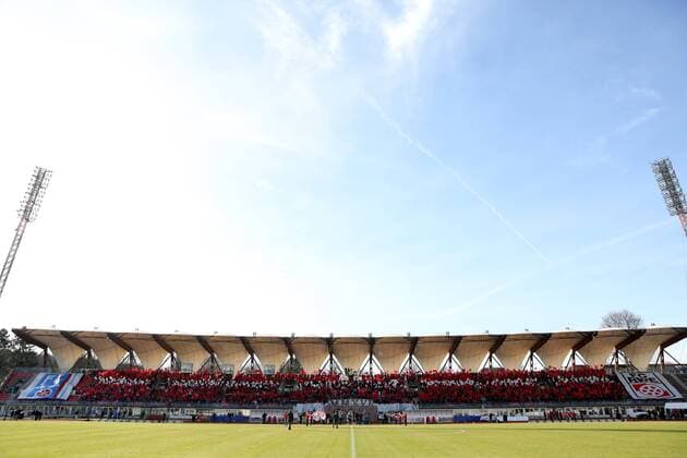 GER, 3.Liga, FC Rot Weiss Erfurt vs SG Sonnenhof Grossaspach 06.02.16, Erfurt, Steigerwaldstadion, GER, 3.Liga, Saison 2015 2016, 24.Spieltag, FC Rot Weiss Erfurt vs SG Sonnenhof Grossaspach im Bild Choreografie der Erfurter Fans zum 50-jährigem Bestehen des Vereins Haupttribüne