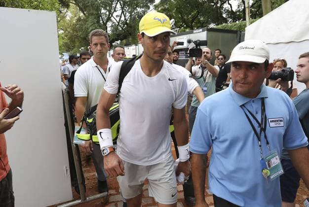 Spanish tennis player Rafael Nadal after a closed training session at the Open ATP Tennis Herren in Buenos Aires, Argentina, 08 February 2016. Nadal, who holds the fifth position at the ATP rate, arrived in the country to play at the Buenos Aires ATP 250 with motivation and the conviction that he is going to have a great year. EFE David Fernandez ARGENTINA OPEN ATP RAFAEL NADAL PRESSER !ACHTUNG: NUR REDAKTIONELLE NUTZUNG!  BS03 20160208-635905656985525289