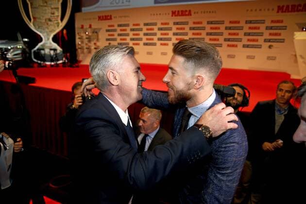 Marca Awards show at Teatro Goya in Madrid. In this picture, Carlo Ancelotti and Sergio Ramos. xFOTOxCHEMAxREYx 