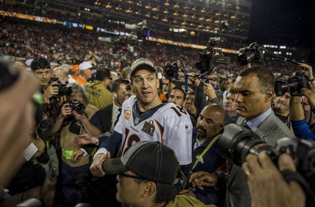 Feb. 7, 2016 - Santa Clara, California, U.S. - Denver Broncos quarterback PEYTON MANNING (18) after the Broncos victory over the Carolina Panthers in Super Bowl 50 at Levi s Stadium NFL American Football Herren USA 2016 - Super Bowl 50 - ZUMAs76_