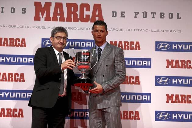 Marca Awards show at Teatro Goya in Madrid. In this picture, Cristiano Ronaldo and Oscar Campillo. xBEATRIZxGUZMÃNx 