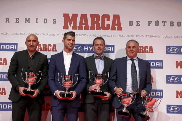 Marca Awards show at Teatro Goya in Madrid. In this picture, Abelardo Fernandez, Valdes Aller, Ivan Cuellar and Rafael Gordillo. xBEATRIZxGUZMÃNx 
