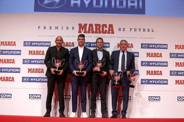 Marca Awards show at Teatro Goya in Madrid. In this picture, Abelardo Fernandez, Valdes Aller, Ivan Cuellar and Rafael Gordillo. xBEATRIZxGUZMÃNx 
