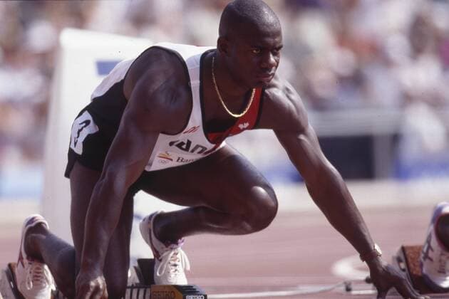 Ben JOHNSON, Leichtathlet, Sprinter, hockt im Startblock, Aktion, 100m der Herren bei den Olympischen Sommerspielen 1992 in Barcelona, 01.08.1992. Â
