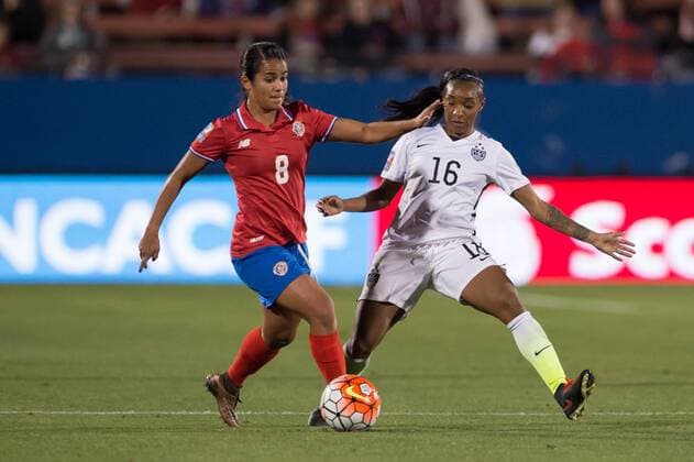 February 10, 2016: United States forward Crystal Dunn (16) tries to steal the ball from Costa Rica defender Daniela Cruz (8) during the match between the US Women s National Soccer Team and the Costa Rica Women s National Soccer Team during the CONCACAF 2016 Olympic Qualifying at Toyota Stadium, in Frisco, Texas. The US defeated Costa Rica 5-0. Soccer 2016: United States vs Costa Rica FEB 10 - ZUMAc04_