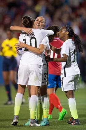 February 10, 2016: United States forward Alex Morgan (13) hugs United States midfielder Carli Lloyd (10) after the connected for a goal during the match between the US Women s National Soccer Team and the Costa Rica Women s National Soccer Team during the CONCACAF 2016 Olympic Qualifying at Toyota Stadium, in Frisco, Texas. The US defeated Costa Rica 5-0. Soccer 2016: United States vs Costa Rica FEB 10 - ZUMAc04_