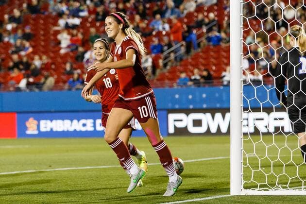 10 FEB 2016: Mexico forward Katlyn Johnson (10) celebrates after scoring a late goal during the Women s Olympic Qualifying soccer game between Puerto Rico and Mexico national teams played at Toyota Stadium in Frisco, TX. Mexico defeats Puerto Rico 6-0. (Photo by Andrew Dieb Icon Sportswire) SOCCER: FEB 10 Women s Olympic Qualifying - Puerto Rico v Mexico Icon160210541 EDITORIAL USE ONLY
