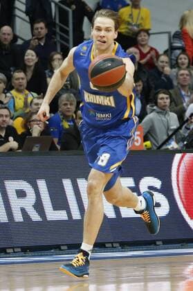 MOSCOW, RUSSIA. FEBRUARY 11, 2016. Khimki s Petteri Koponen in action in the 2015 16 Season Euroleague Top 16 Group F Round 7 basketball match against Real Madrid at Dynamo Sports Palace in Krylatskoye. Real Madrid won the game 93:82. Mikhail Japaridze TASS  TS017040