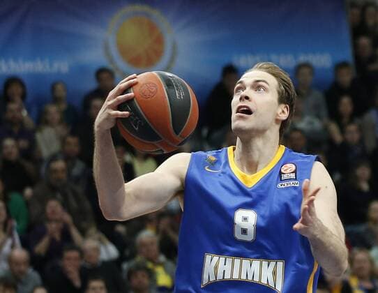 MOSCOW, RUSSIA. FEBRUARY 11, 2016. Khimki s Petteri Koponen in action in the 2015 16 Season Euroleague Top 16 Group F Round 7 basketball match against Real Madrid at Dynamo Sports Palace in Krylatskoye. Real Madrid won the game 93:82. Mikhail Japaridze TASS  TS01704D