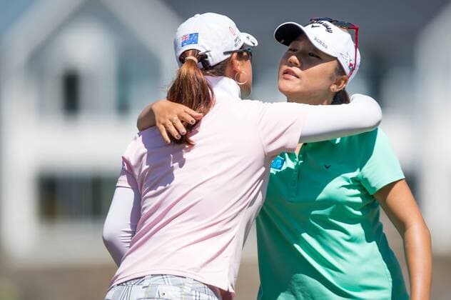 ISPS Handa NZ Women s Open --- Golf --- Day 1 --- 12 02 2016 Christchurch, New Zealand - February 12, 2016 - Hannah Green of Australia and Lydia Ko of New Zealand (L-R) hug each other during day one of the ISPS Handa New Zealand Women s Open at Clearwater Golf Club on February 12, 2016 in Christchurch, New Zealand.