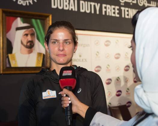 Julia Goerges (GER) gibt ein TV Interview,Pressekonferenz Tennis - Dubai Tennis Championships 2016 - WTA Tennis Damen - Dubai Duty Free Tennis Stadium - Dubai - - United Arab Emirates - 13 February 2016.