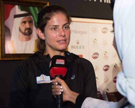 Julia Goerges (GER) gibt ein TV Interview,Pressekonferenz Tennis - Dubai Tennis Championships 2016 - WTA Tennis Damen - Dubai Duty Free Tennis Stadium - Dubai - - United Arab Emirates - 13 February 2016.