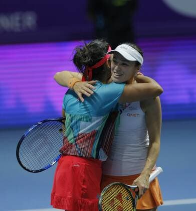 Tennis, WTA Turnier in St. Petersburg, Martina Hingis und Sania Mirza gewinnen im Doppel St.Peterburg ladies trophy 2016. Double.HINGIS M. (SUI) & MIRZA S. (IND)- DUSHEVINA V. (RUS) & KREJCIKOVA B. (CZE).