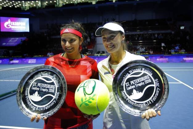 Tennis, WTA Turnier in St. Petersburg, Martina Hingis und Sania Mirza gewinnen im Doppel St.Peterburg ladies trophy 2016. Double.HINGIS M. (SUI) & MIRZA S. (IND)- DUSHEVINA V. (RUS) & KREJCIKOVA B. (CZE).