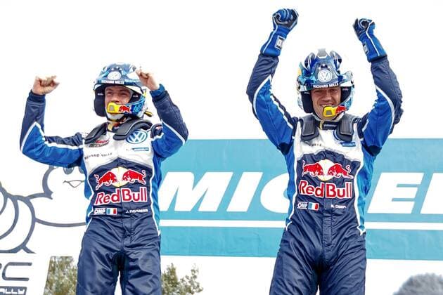 Motorsport, WRC, Rallye Schweden, Siegerehrung 20160214, Motorsport, Rally, WRC Motorsport Rallye WM Rally Sweden: Segrare Sebastien Ogier med kartläsare Julien Ingrassia, Volkswagen Motorsport, Volkswagen Polo WRC under Dag 4 av Rally Sweden.  Copyright: RobinxSörensen ST160214AAB00