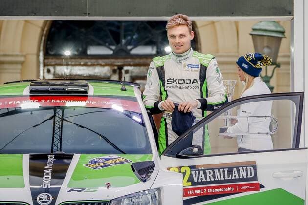 Motorsport, WRC, Rallye Schweden, Siegerehrung 160214 Pontus Tidemand vid prisutdelningen under Rally Sweden den 14 februari 2016 i Karlstad.  Copyright: ANNA-LENAxBERGQVIST BB160214BB478