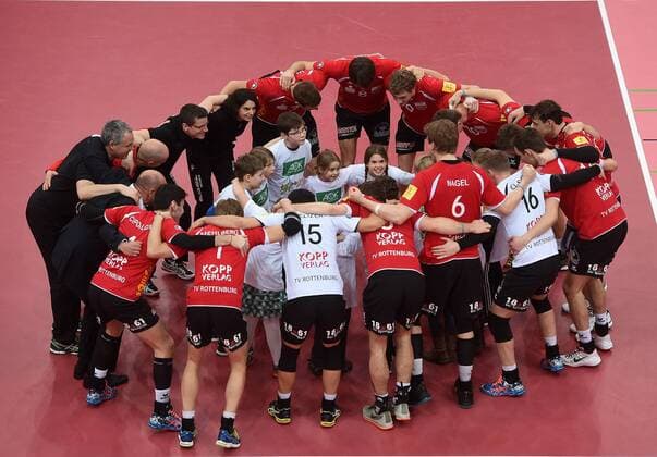 Volleyball Saison 2015 2016 14.02.2016 1. Volleyball Bundesliga TV Rottenburg - SWD powervolleys Dueren Teamkreis TV Rottenburg 