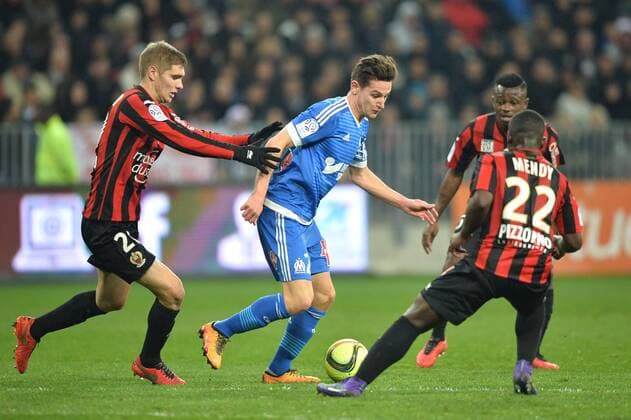 FLORIAN THAUVIN (om) - MAXIME LE MARCHAND (nice) FOOTBALL : Nice vs Marseille - Ligue 1 - 14 02 2016 AnthonyBIBARD FEP 