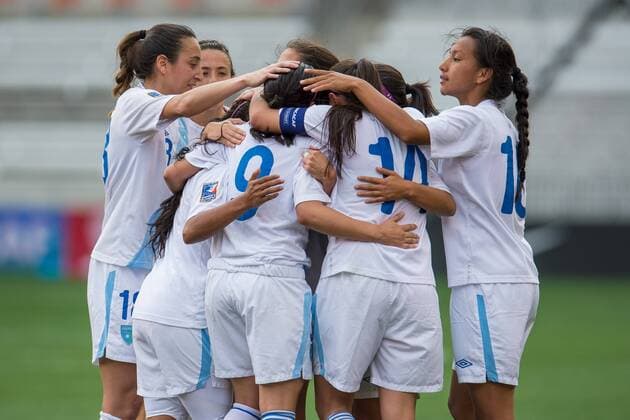 February 14, 2016: February 14, 2016: Guatemala forward Ana Lucia Martinez Martinez (9) celebrates her goal with her teammates during a CONCACAF Olympic Qualifying soccer match between Guatemala and Guyana at BBVA Compass Stadium in Houston, TX. Guyana won 2-1... Soccer 2016: Guatemala vs Guyana FEB 14 - ZUMAc04_