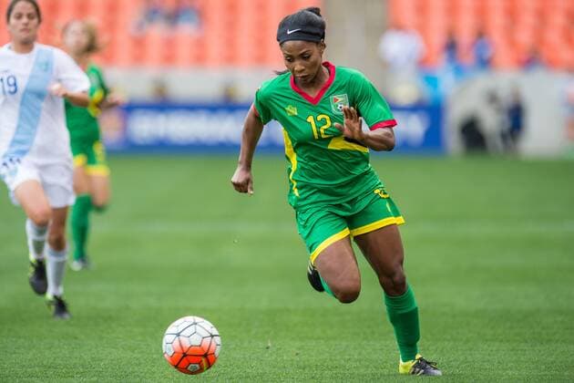 February 14, 2016: Guyana forward Otesha Charles (12) controls the ball during a CONCACAF Olympic Qualifying soccer match between Guatemala and Guyana at BBVA Compass Stadium in Houston, TX. Guyana won 2-1... Soccer 2016: Guatemala vs Guyana FEB 14 - ZUMAc04_