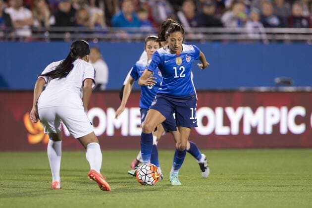 February 15, 2016: United States forward Christen Press (12) dribbles the ball during the match between the United States and the Puerto Rico during the CONCACAF 2016 Olympic Qualifying Championship at Toyota Stadium, in Frisco, Texas. The US defeated Puerto Rico 10-0. Soccer 2016: United States vs Puerto Rico FEB 15 - ZUMAc04_
