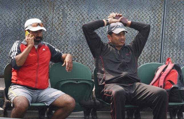 NEW DELHI, INDIA - FEBRUARY 17: Indian tennis player Mahesh Bhupati watching Karman Kaur s match during Delhi Open 2016 tournament at DLTA Complex (Delhi Lawn Tennis Association) on February 17, 2016 in New Delhi, India. (Photo by Vipin Kumar Hindustan Times ) Delhi Open 2016 Tournament