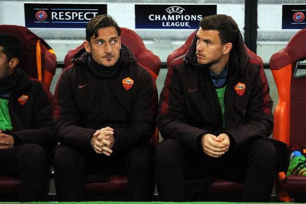 Francesco Totti, Edin Dzeko Roma in panchina Rom 17 02 2016 - Champions League 2015 2016 AS Rom-Real Madrid andreaxstaccioli