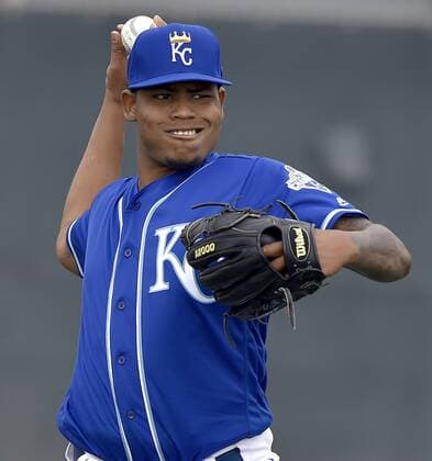 Feb. 19, 2016 - Surprise, AZ, USA - Kansas City Royals pitcher Miguel Almonte during a spring training workout on Friday, Feb. 19, 2016, in Surprise, Az. Kansas City Royals spring training - ZUMAm67_