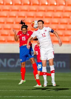 19 February 2016: Canada Forward Christine Sinclair (12) and Costa Rica Midfielder Cristin Granados (15) during the Women s Olympic semi-final qualifying game between Canada and Costa Rica at BBVA Compass Stadium in Houston, Texas. (Photograph by Leslie Plaza Johnson Icon Sportswire) SOCCER: FEB 19 Women s Olympic Qualifying - Semifinal - Canada v Costa Rica Icon16021902 EDITORIAL USE ONLY