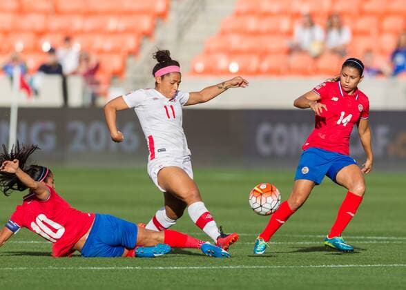 19 February 2016: Canada Midfielder Desiree Scott (11) during the Women s Olympic semi-final qualifying game between Canada and Costa Rica at BBVA Compass Stadium in Houston, Texas. (Photograph by Leslie Plaza Johnson Icon Sportswire) SOCCER: FEB 19 Women s Olympic Qualifying - Semifinal - Canada v Costa Rica Icon16021904 EDITORIAL USE ONLY