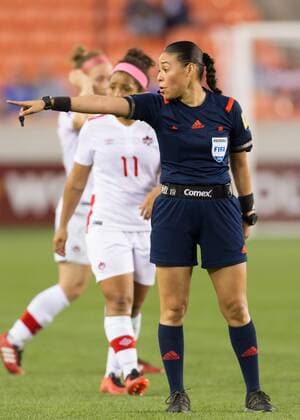19 February 2016: Referee Melissa Borias during the Women s Olympic semi-final qualifying game between Canada and Costa Rica at BBVA Compass Stadium in Houston, Texas. (Photograph by Leslie Plaza Johnson Icon Sportswire) SOCCER: FEB 19 Women s Olympic Qualifying - Semifinal - Canada v Costa Rica Icon16021926 EDITORIAL USE ONLY