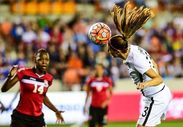 19 FEB 2016: United States Forward Alex Morgan (13) hits a header during the Women s Olympic qualifying soccer match between USA and Trinidad & Tobago at BBVA Compass Stadium in Houston, Texas. (Photo by Ken Murray Icon Sportswire) SOCCER: FEB 19 Women s Olympic Qualifying - Semifinal - USA v Trinidad & Tobago Icon160219019 EDITORIAL USE ONLY