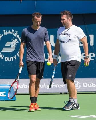 Philipp Kohlschreiber (GER) und Coach Stephan Fehske beim Training Tennis - Dubai Duty Free Tennis Championships - ATP Tennis Herren - - Dubai - - United Arab Emirates - 20 February 2016. Â