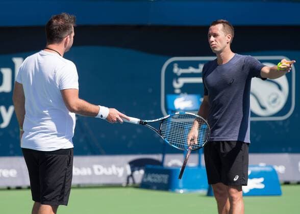 Philipp Kohlschreiber (GER) und Coach Stephan Fehske beim Training Tennis - Dubai Duty Free Tennis Championships - ATP Tennis Herren - - Dubai - - United Arab Emirates - 20 February 2016. Â