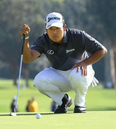 Japan s Matsuyama still in contention in Northern Trust Open Japan s Hideki Matsuyama lines up a putt on the second hole during the third round of the Northern Trust Open at Riviera Country Club in Pacific Palisades, California, on Feb. 20, 2016. Matsuyama finished the round tied for 10th place, three shots behind leader American Bubba Watson. 