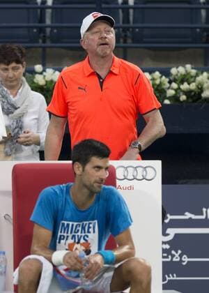 Novak Djokovic mit Trainer Boris Becker, Training Tennis - Dubai Duty Free Tennis Championships - ATP Tennis Herren - - Dubai - - United Arab Emirates - 21 February 2016. Â
