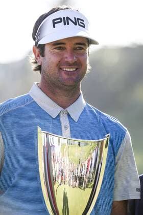 Feb. 21, 2016 - Los Angeles, California, U.S - Bubba Watson celebrates with his trophy after winning on the final round of the PGA Golf Herren Tour Northern Trust Open golf tournament at Riviera Country Club on February 21, 2016, in Los Angeles. Bubba Watson won the Northern Trust Open. Bubba Watson Wins Northern Trust Open 2016 - ZUMAc68_