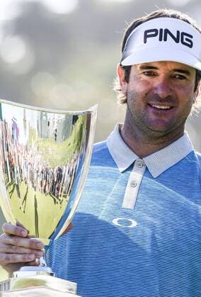 (160222) -- LOS ANGELES, Feb. 22, 2016 -- Bubba Watson of the United States celebrates with his trophy after the final round of the PGA Golf Herren Tour Northern Trust Open golf tournament at the Riviera Country Club in Pacific Palisades, California, United States on Feb. 21, 2016. Bubba Watson calimed the title for the second time in three years on Sunday.)(wll) (SP)US-LOS ANGELES-GOLF-NORTHERN TRUST OPEN ZhaoxHanrong 